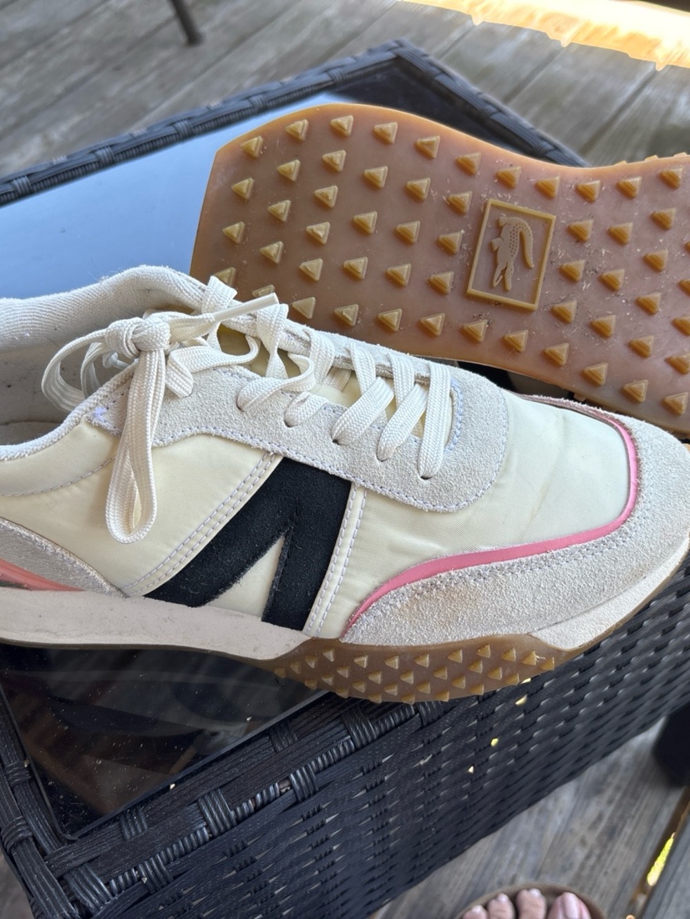 Lacoste Cream and Pink Athletic Retro Runner Sneakers - Picture 3 of 4